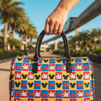 Checkerboard Mickey Hands PU Leather Travel Bag