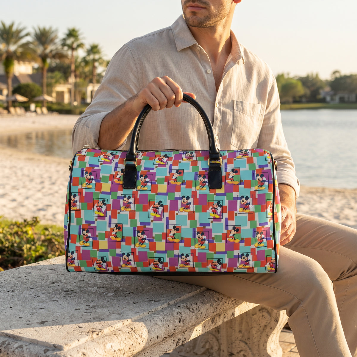 Colorblock Mickey PU Leather Travel Bag