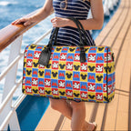 Checkerboard Mickey Hands PU Leather Travel Bag