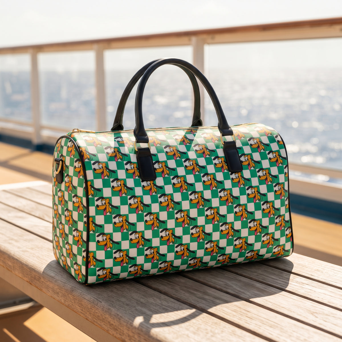 Teal Checkerboard Pluto PU Leather Travel Bag