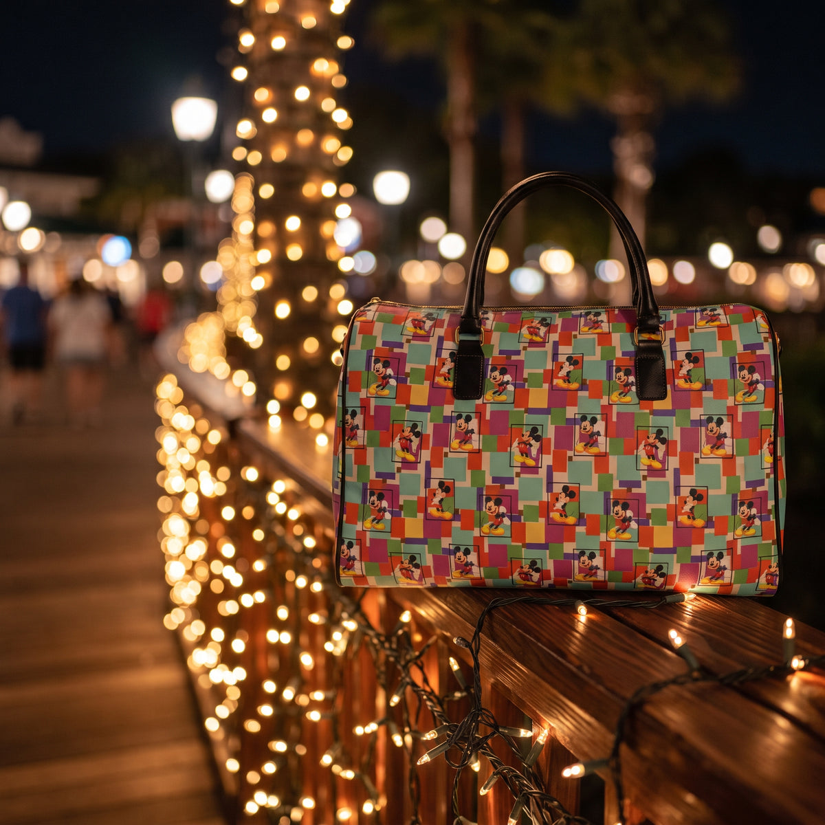 Colorblock Mickey PU Leather Travel Bag