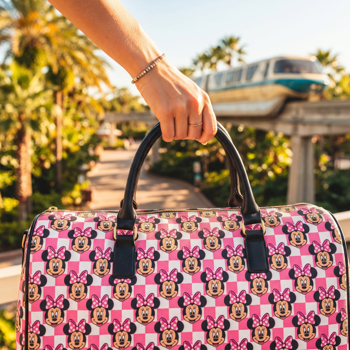 Pink Checkerboard Minnie PU Leather Travel Bag