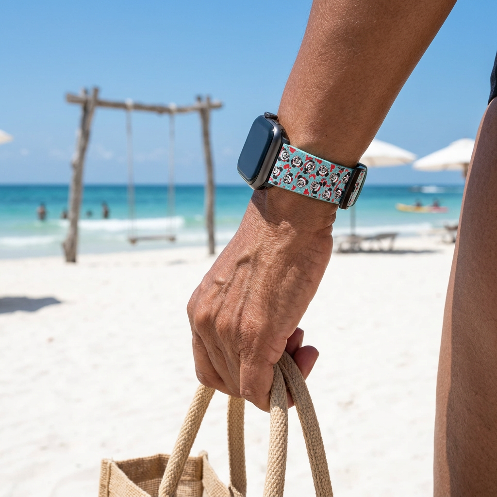 Aqua festive watchband at a tropical beach