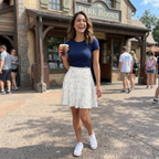 Autograph skirt outside theme park bookshop