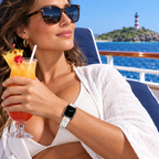 Autograph watchband on a cruise deck overlooking a lighthouse