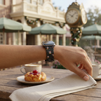 Black festive watchband at a retro café