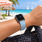 Blue autograph watchband securely fastened at the beach