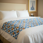 Blue Checkerboard Donald Duck Blanket - Hotel Bed Hero Shot