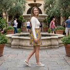 Candid courtyard stroll