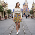 Candid full-body skater skirt vacation snapshot