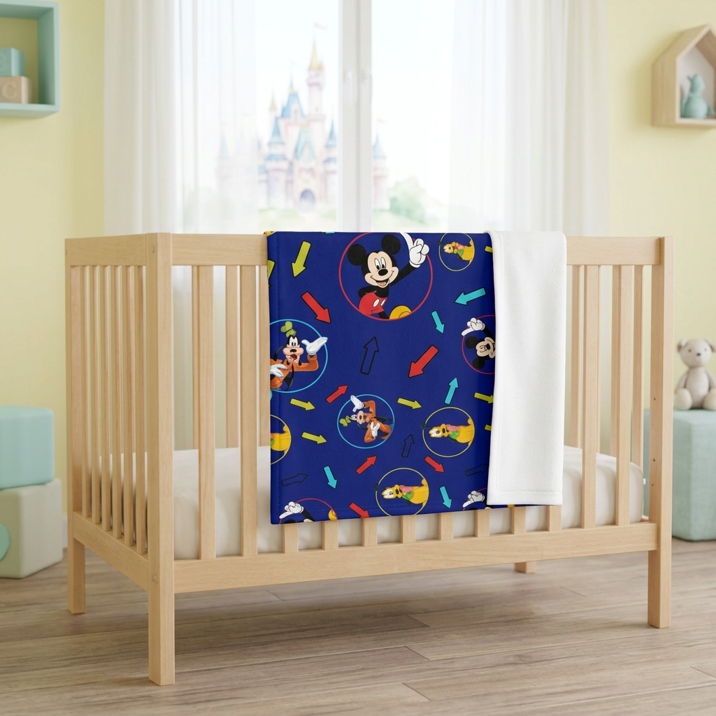 Character Arrows blanket in a lemon-and-aqua nursery