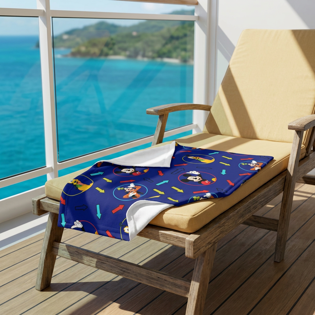 Character Arrows blanket on a cruise balcony lounge chair