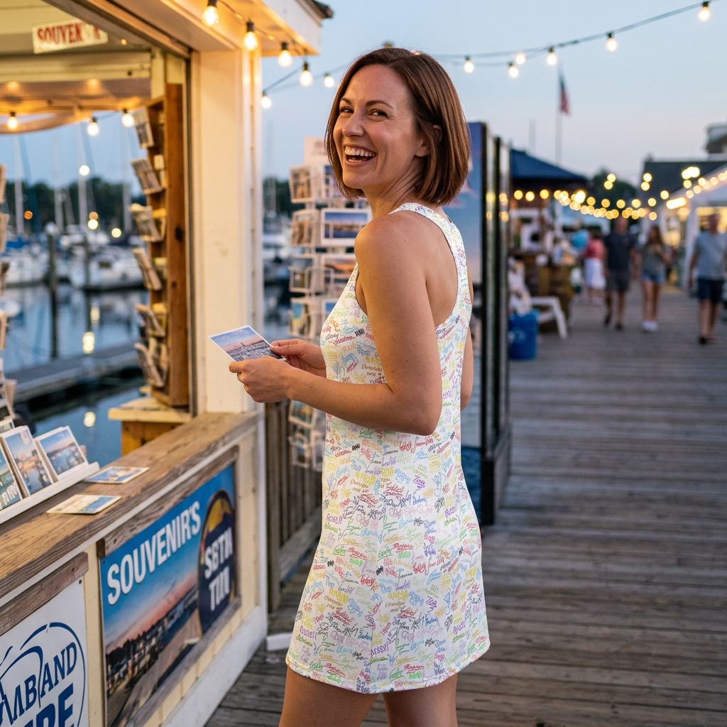 Character Autographs on White evening boardwalk scene