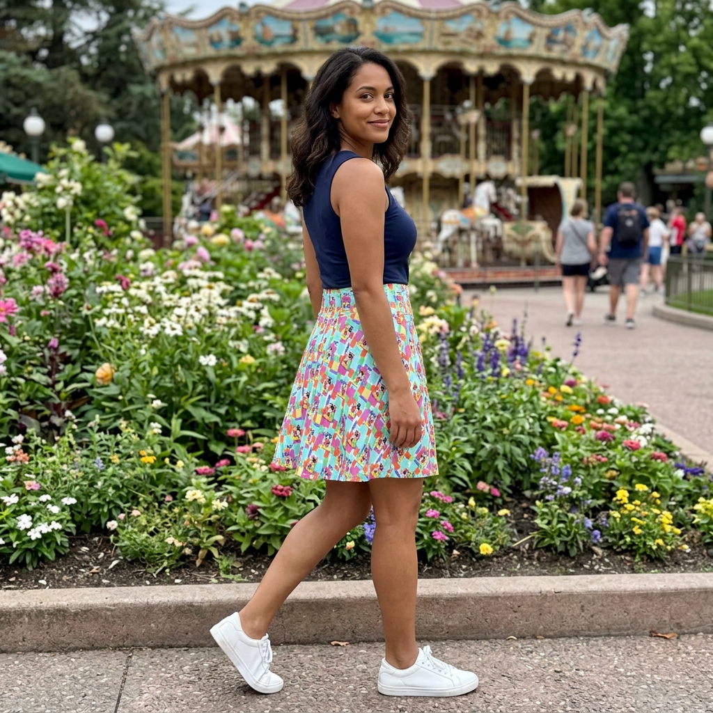 Colorblock Mickey skirt in carousel garden