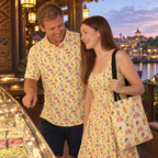 Coordinated couple at gelato stand