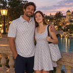 Coordinated couple, sundress and tote