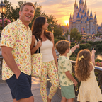 Coordinated family at castle bridge