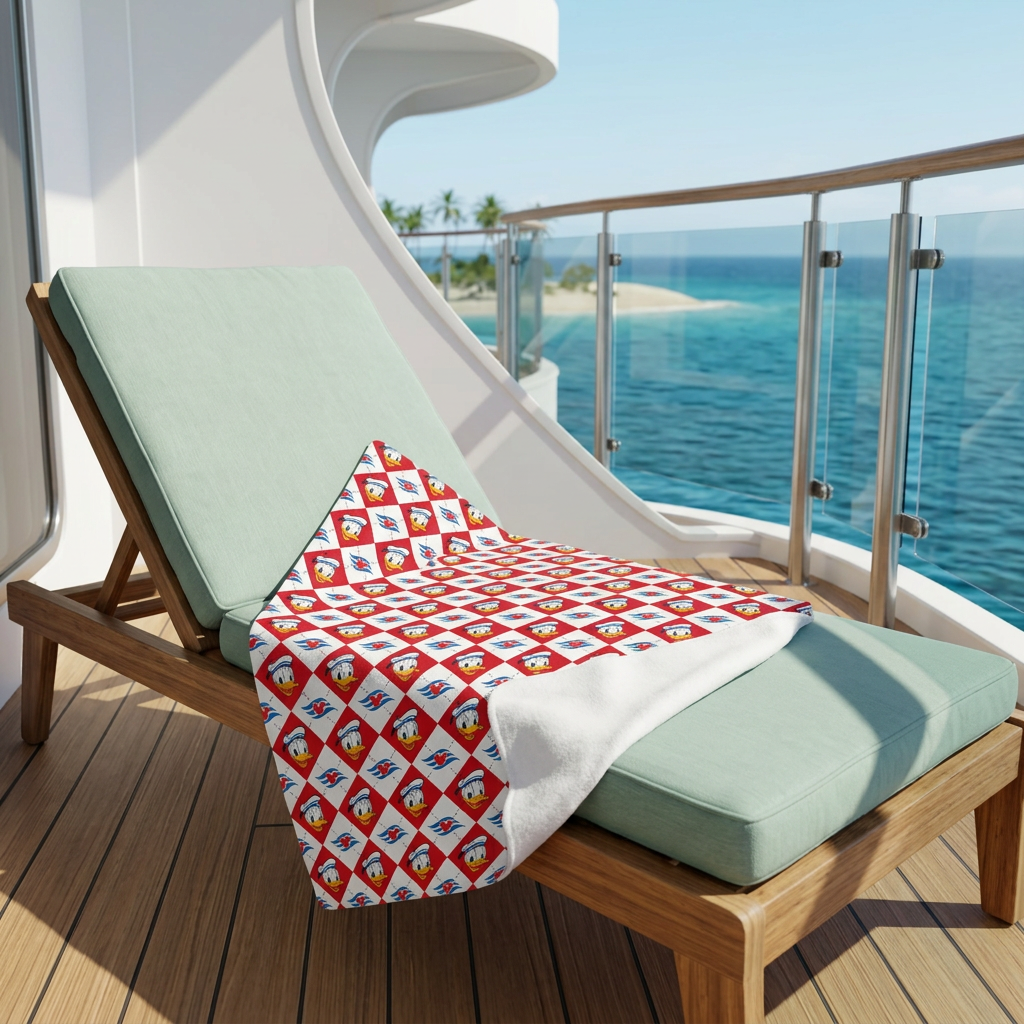 DCL Donald blanket on a cruise balcony lounge chair