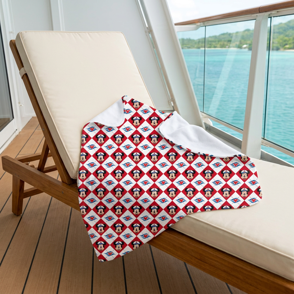 DCL Mickey blanket on a teak cruise balcony chair