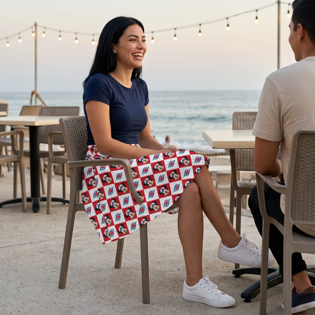 DCL Mickey skirt at seaside cafe