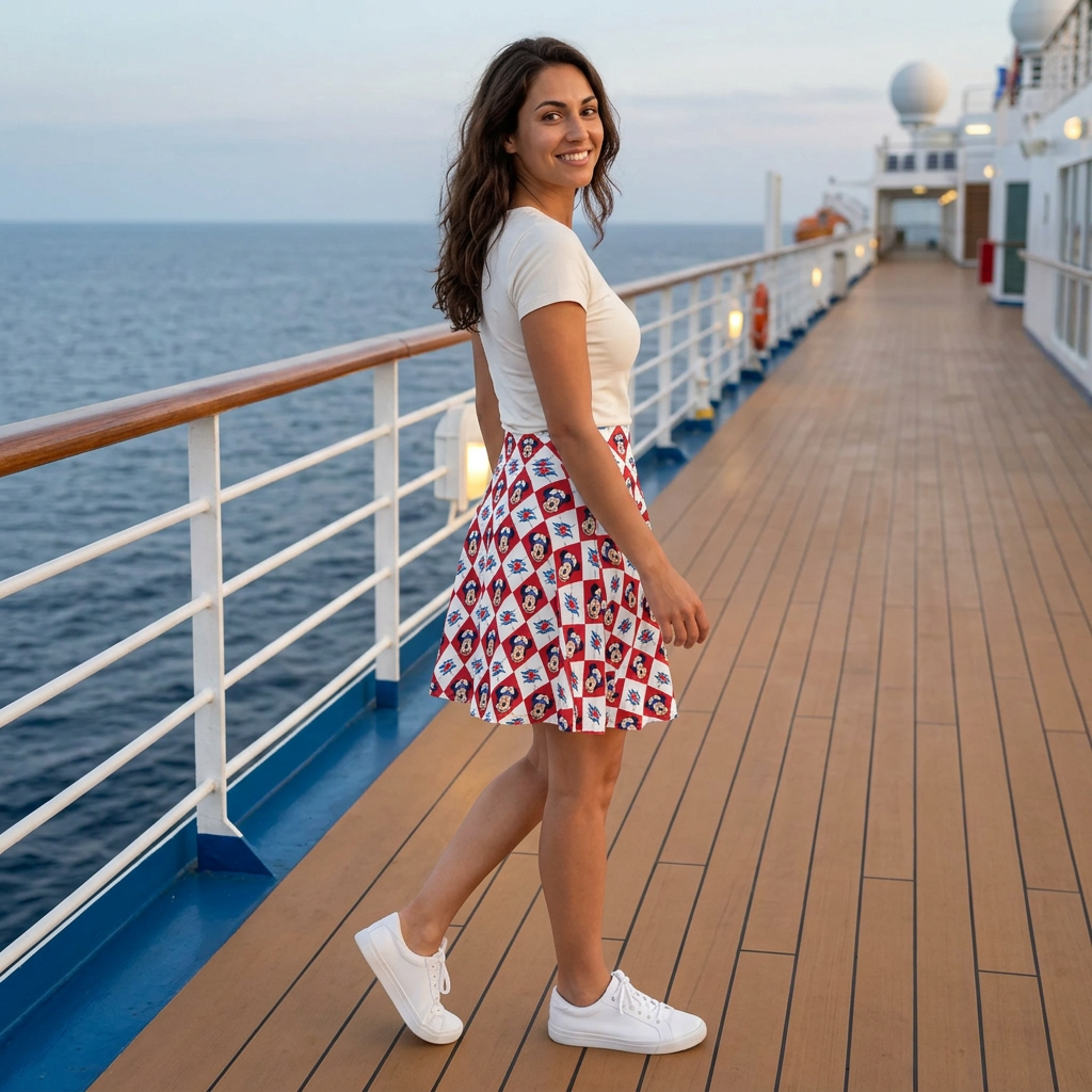 DCL Mickey skirt on cruise promenade
