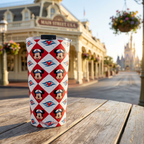 DCL Mickey tumbler near a Victorian railway station at golden hour