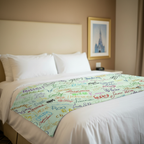 Disney Character Autographs Mint Green Blanket - Hotel Bed Hero Shot