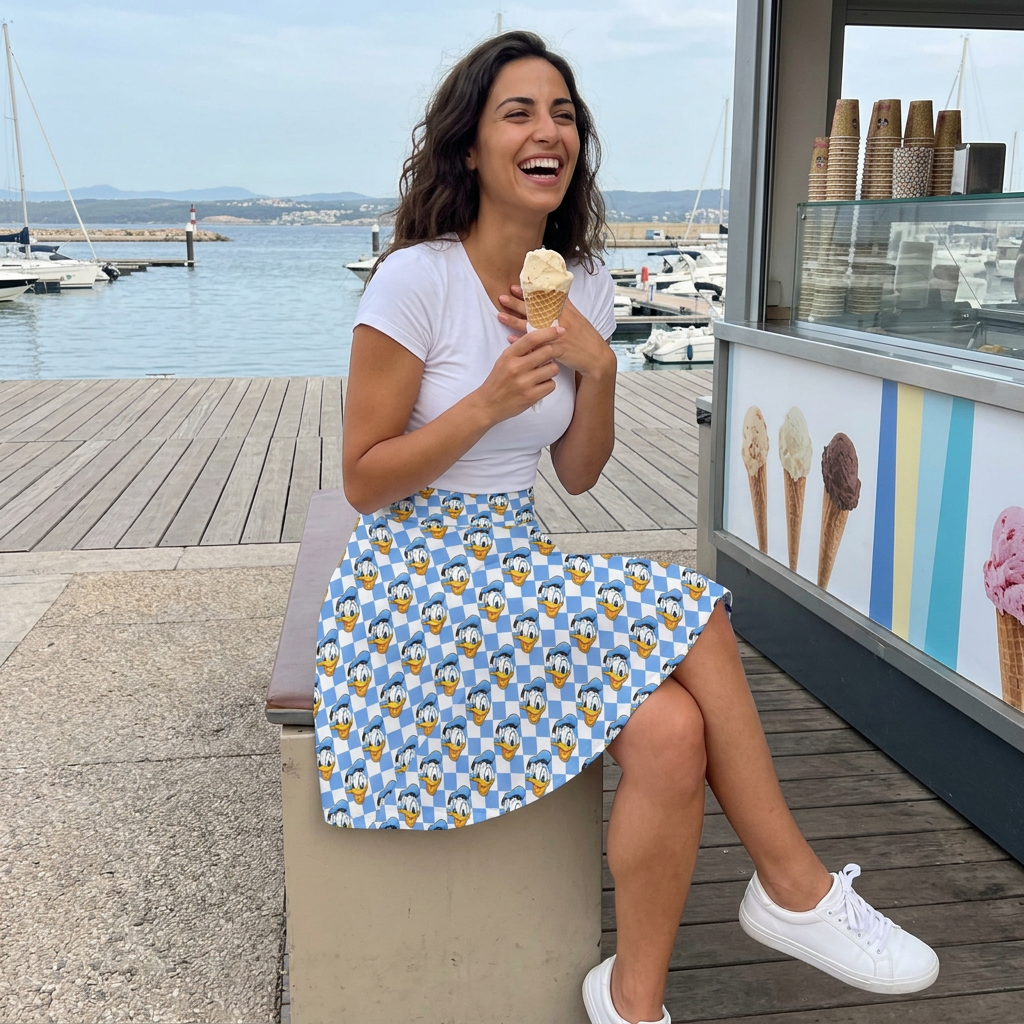 Donald skirt at waterfront ice cream kiosk