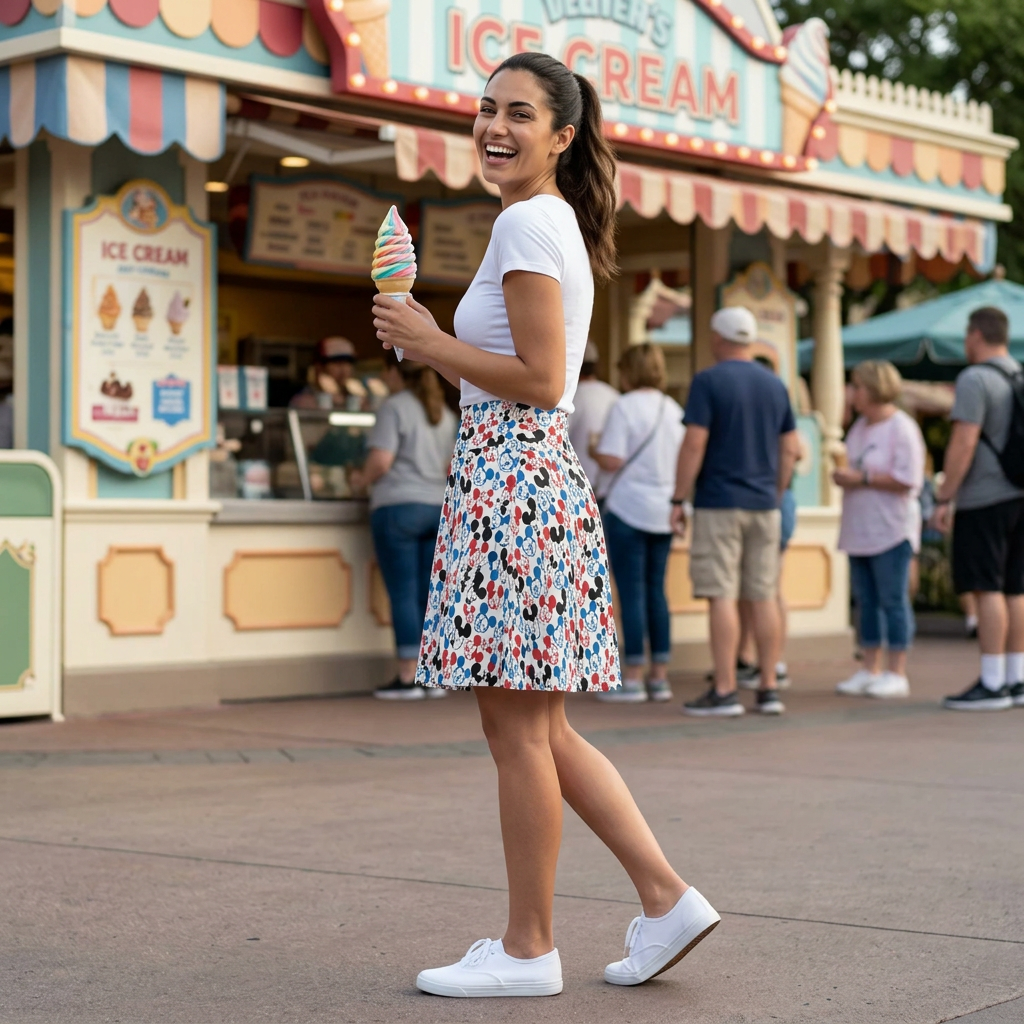 Emoji Mickey skirt at ice cream kiosk