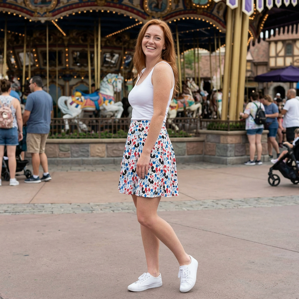 Emoji Mickey skirt near carousel