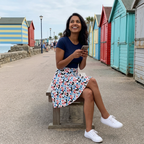 Emoji Mickey skirt on coastal promenade