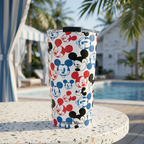 Emoji Mickey tumbler beside a nautical resort pool