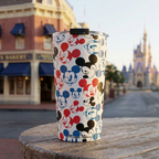 Emoji Mickey tumbler outside a Victorian town square bakery