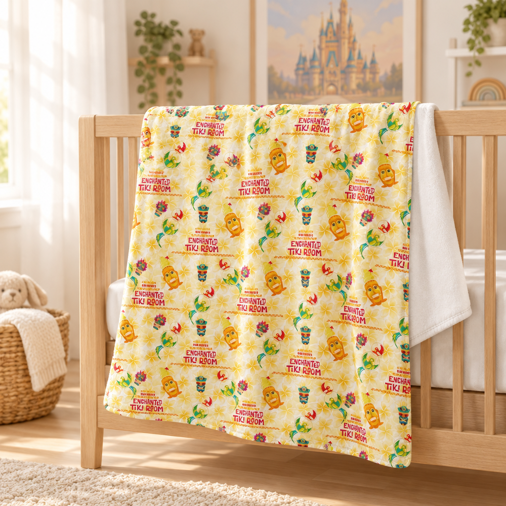 Enchanted Tiki Room blanket in a sunlit nursery