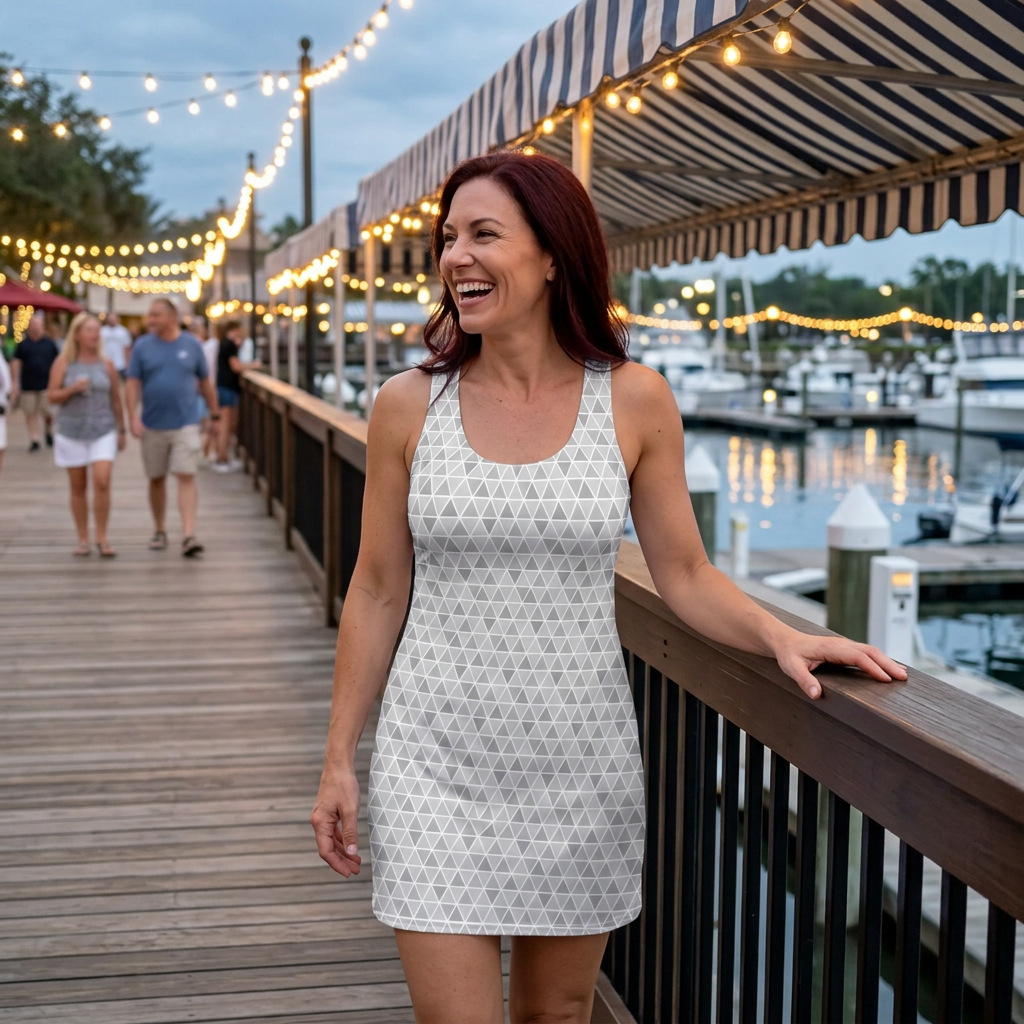 Epcot Ball Pattern evening boardwalk scene