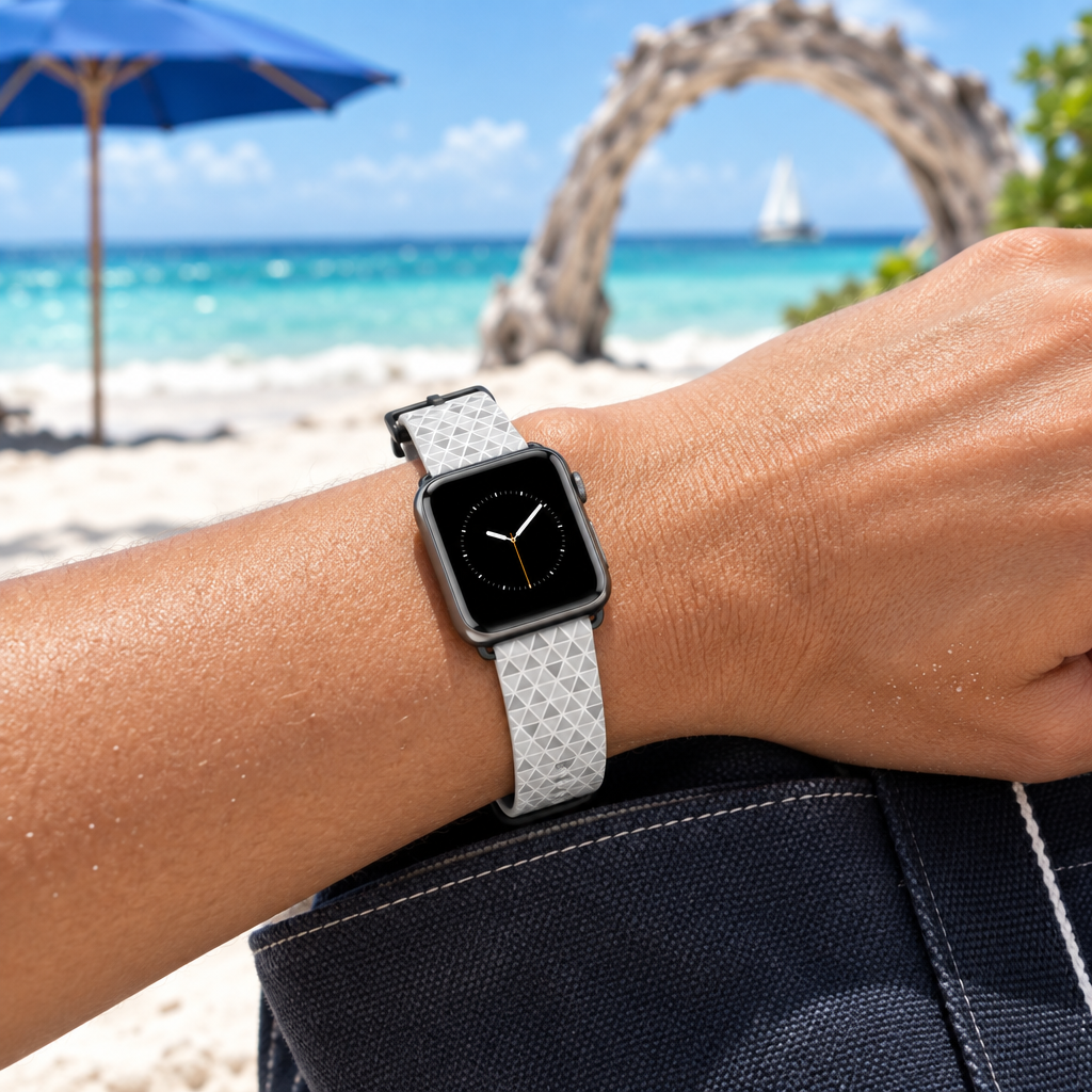 Epcot pattern watchband at a tropical beach