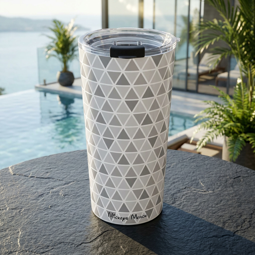 Epcot tumbler beside a contemporary resort infinity pool