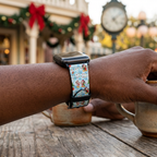 Festive watchband at a garland-decorated retro café