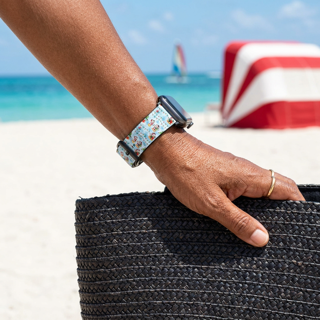 Festive watchband at a tropical beach