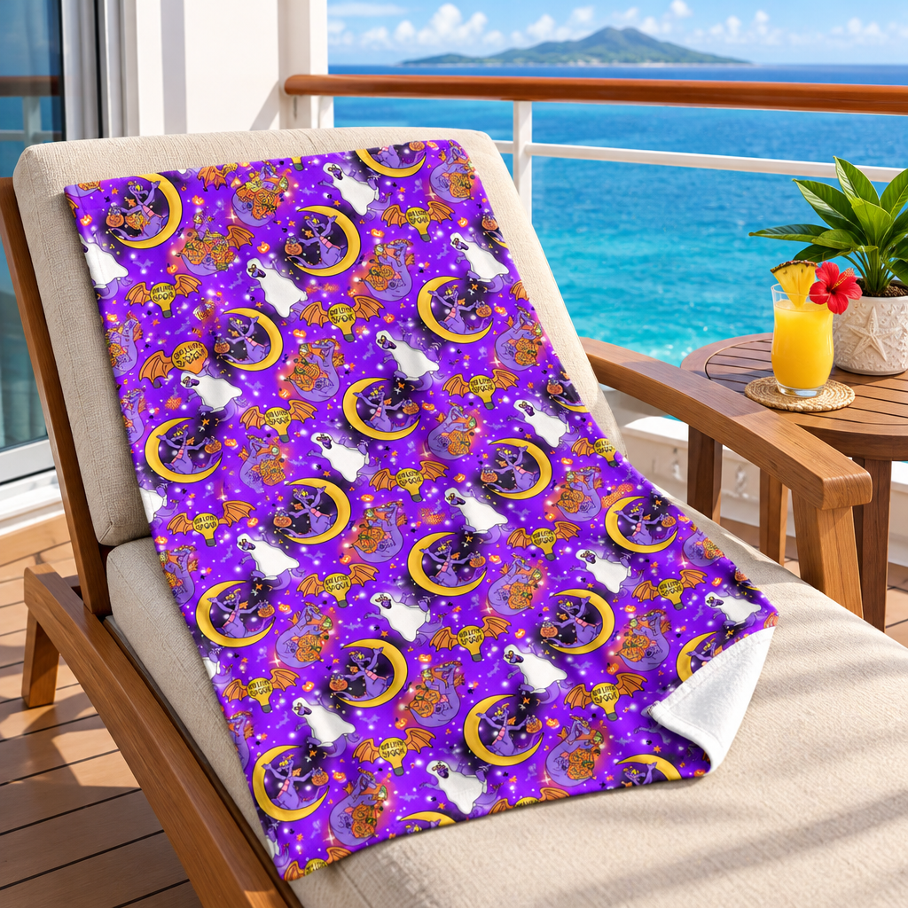 Figment purple blanket on a cruise balcony