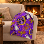 Figment purple blanket on a fireside armchair