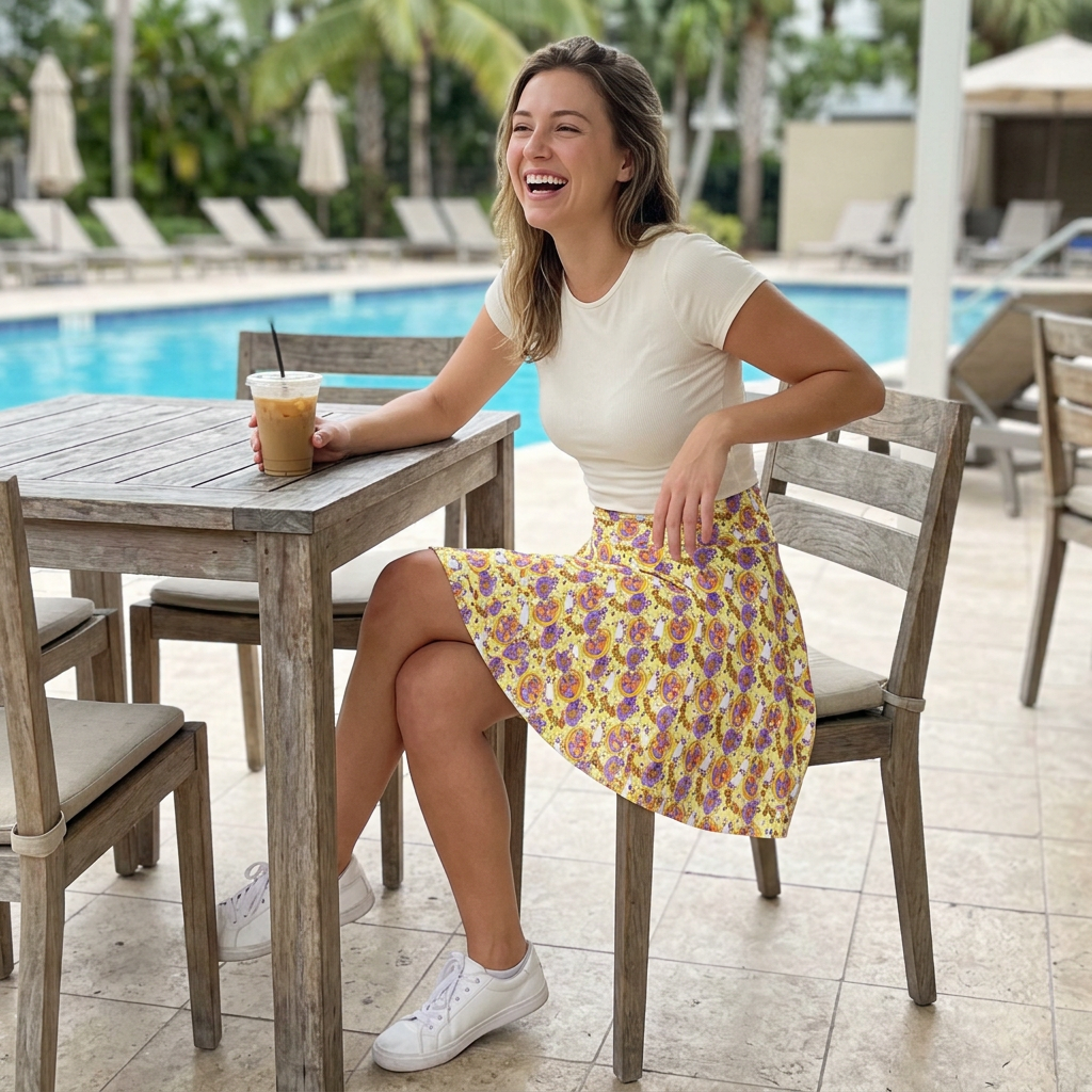 Figment skirt candid poolside cafe photo