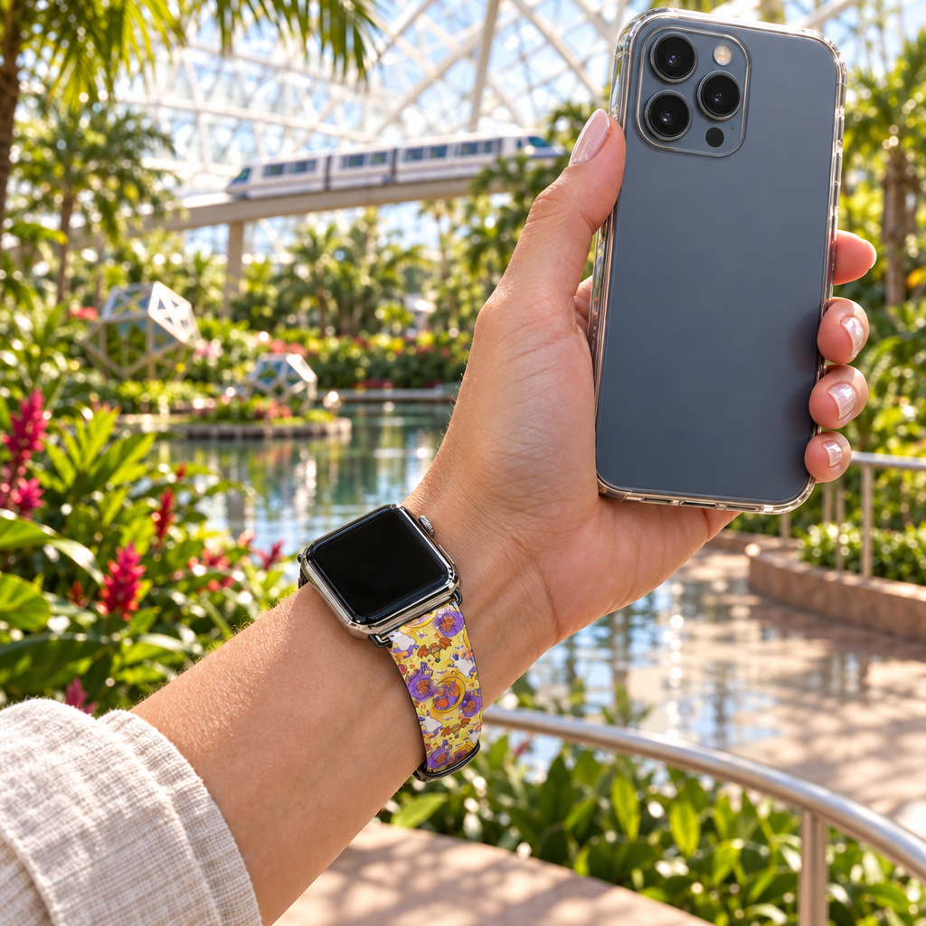 Figment watchband along a tropical conservatory walkway