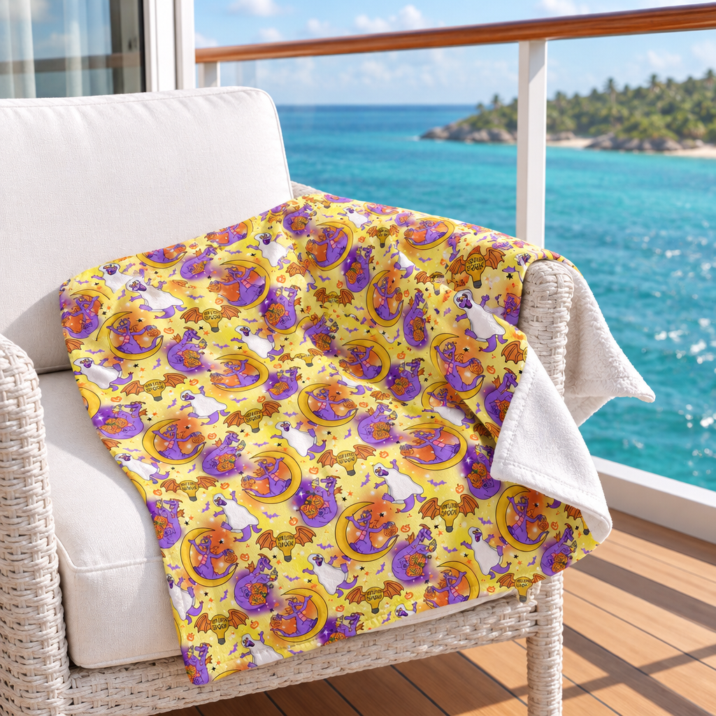 Figment yellow blanket on a woven cruise balcony chair