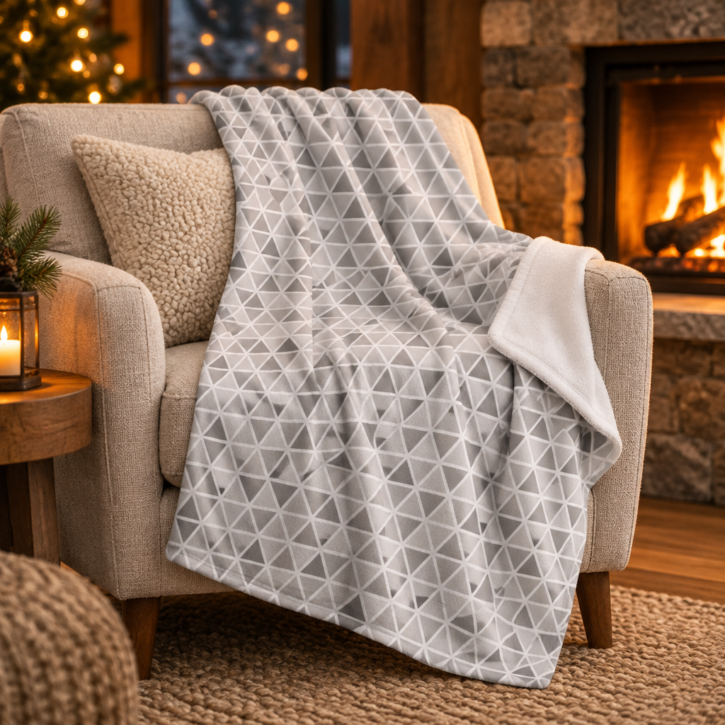Fireside lounge scene with Epcot Ball Pattern baby blanket