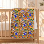 Four Parks Ride Collage blanket in a sunlit nursery