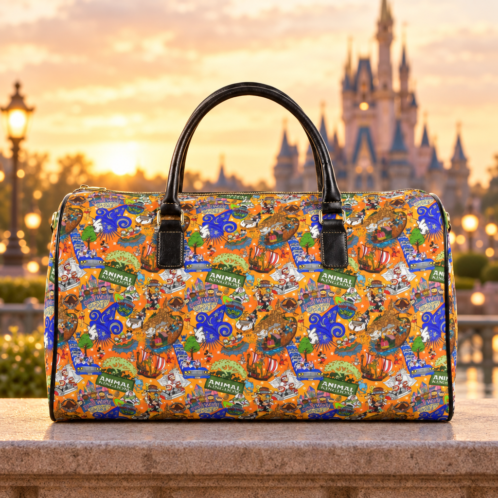 Four Parks travel bag in a golden-hour park setting
