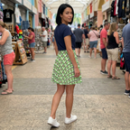 Goofy skirt in vacation shopping arcade