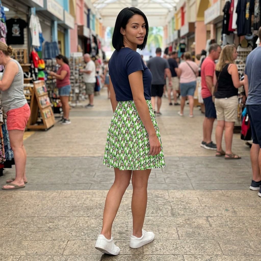 Goofy skirt in vacation shopping arcade