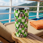 Goofy tumbler on a cruise lounger overlooking tropical mountains
